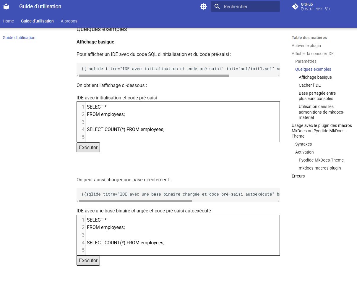 Capture d'écran de la page de la documentation montrant deux consoles SQLite affichées.
